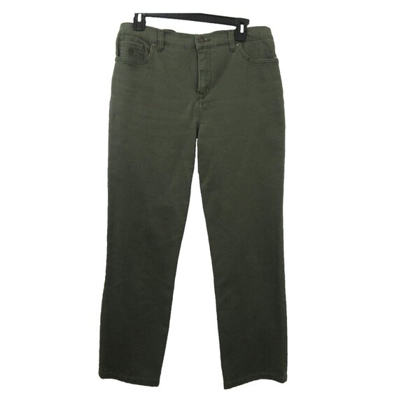 Gloria Vanderbilt Amanda 5-Pocket Jeans Sz 10 Petite Green Straight Leg Stretch - Picture 1 of 7